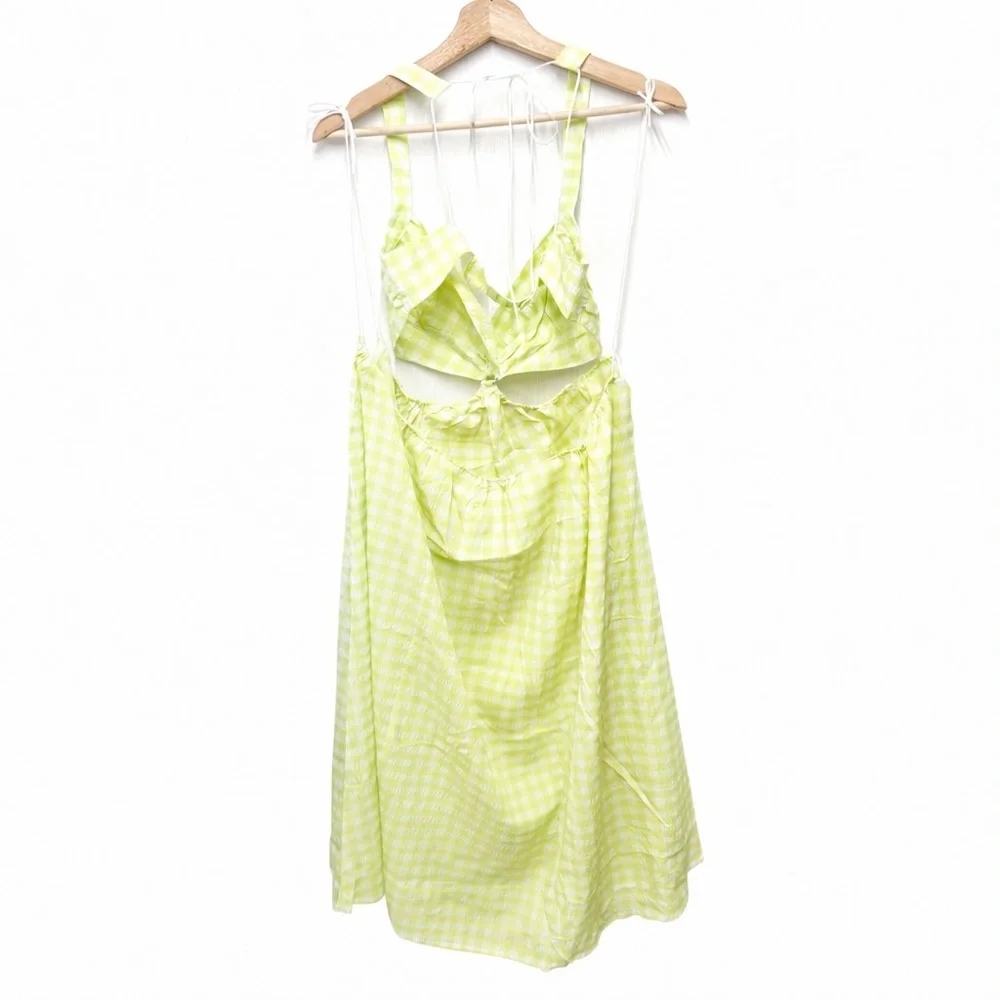 NWT For Love & Lemons Maureen Midi‎ Dress Green Gingham Cutout Tie Back, Size L - Picture 6 of 10